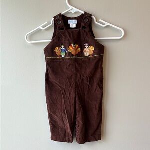 Vive La Fete Brown Corduroy Overalls with Embroidered Design Thanksgiving